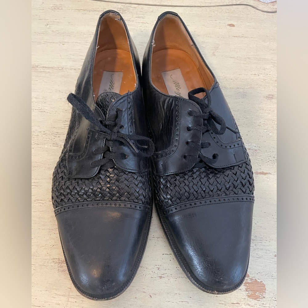 Mezlan Woven Leather Cancun Cap Toe Oxford Shoes in‎ Black Size 8 1/2 M
